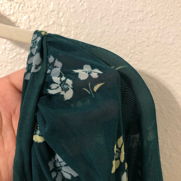 FREE PEOPLE Delta Dawn Emerald Green Floral Mesh Square Neck Smock Top Large - Picture 5 of 11